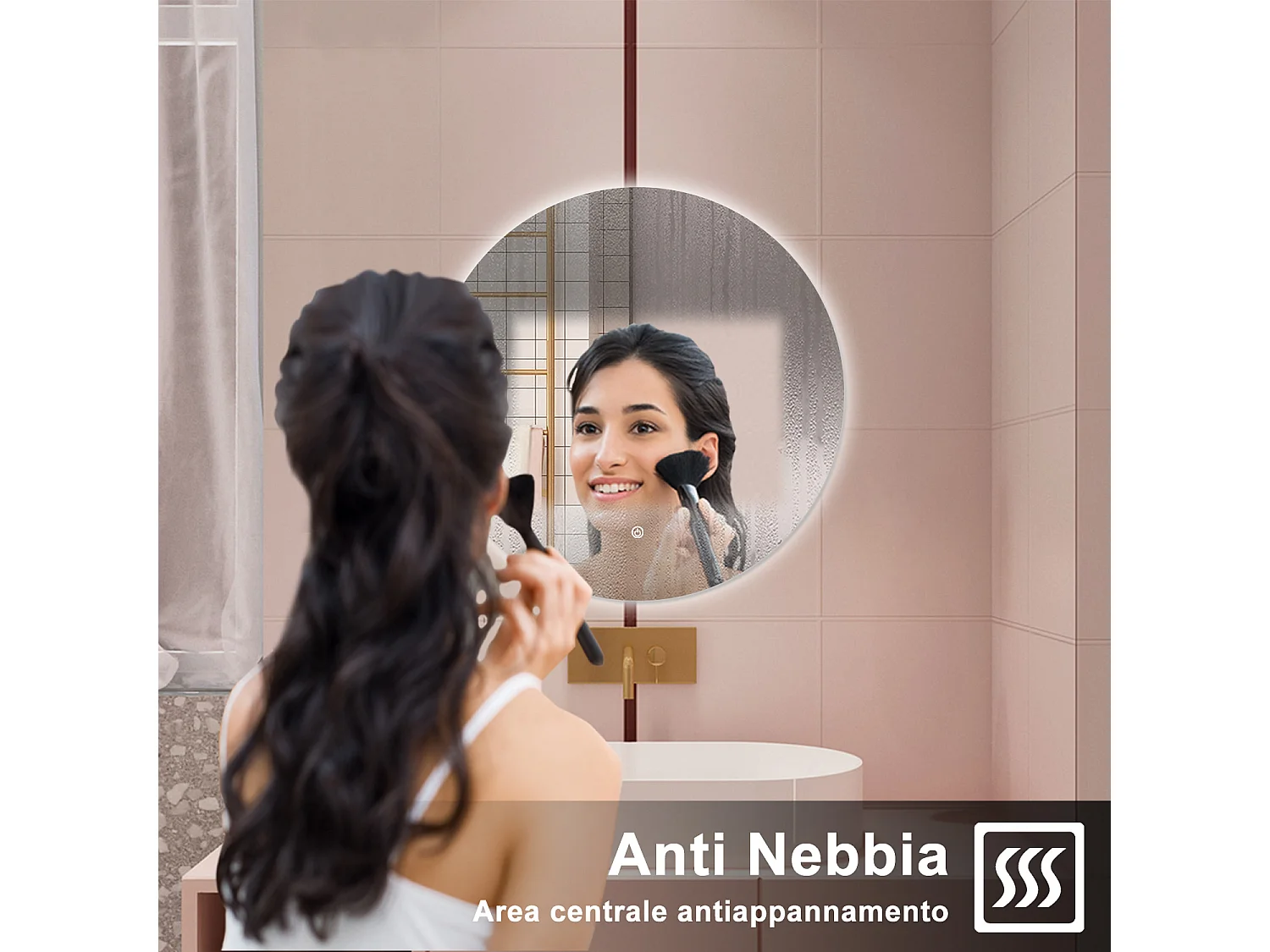 AICA Specchio da bagno 70 x 70 cm, antiappannamento, dimmerabile, interruttore touch, Funzione Memoria