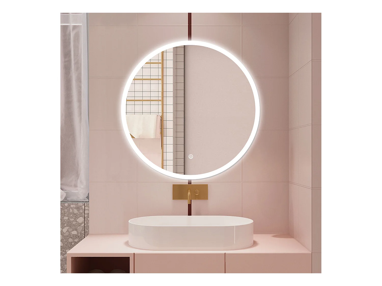 AICA Specchio da bagno 60 x 60 cm, antiappannamento, dimmerabile, interruttore touch, Funzione Memoria