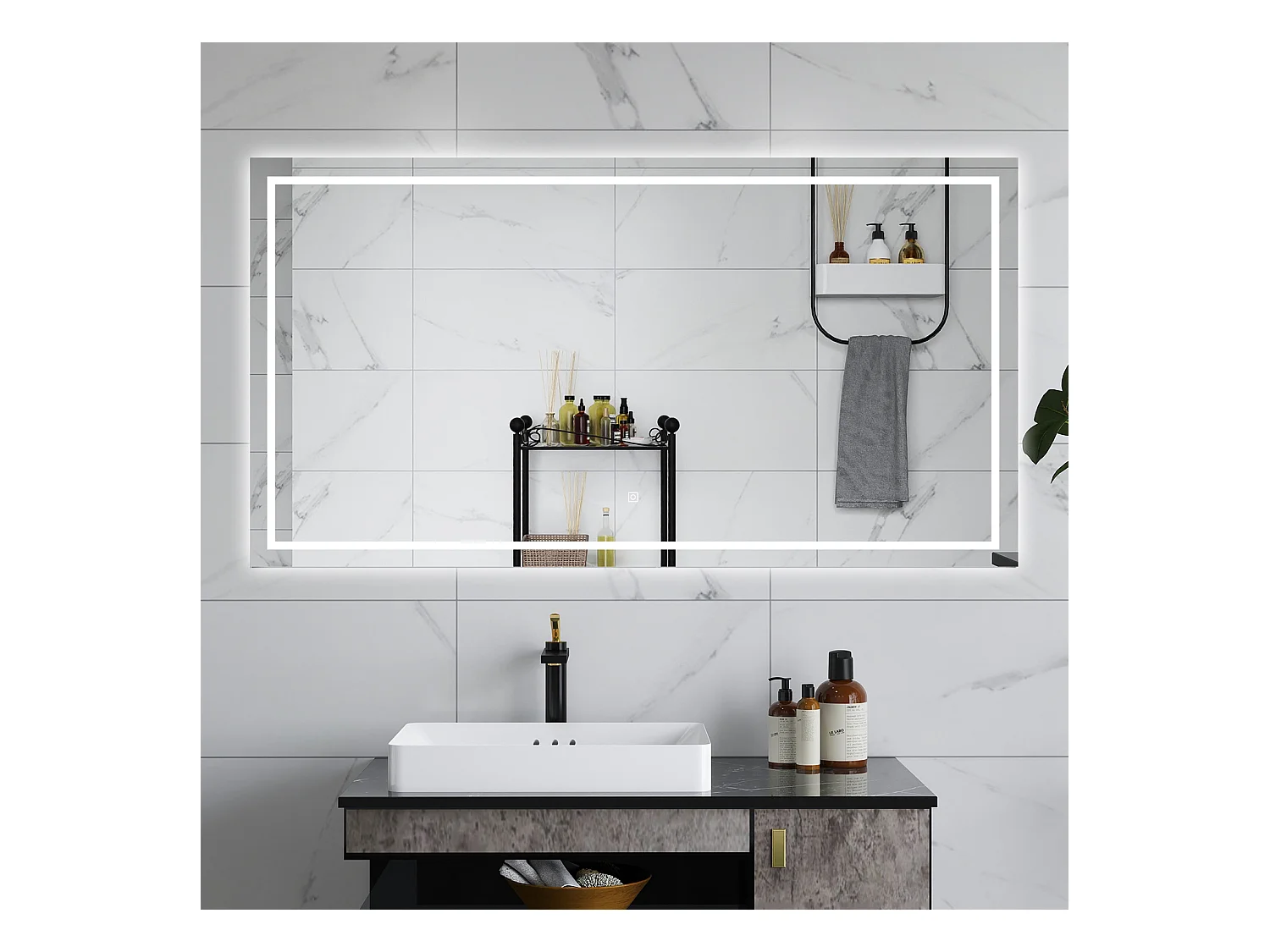 AICA Specchio da bagno  80 x 150 cm, dimmerabile, interruttore touch, Funzione Memoria, antiappannamento, 3 colori