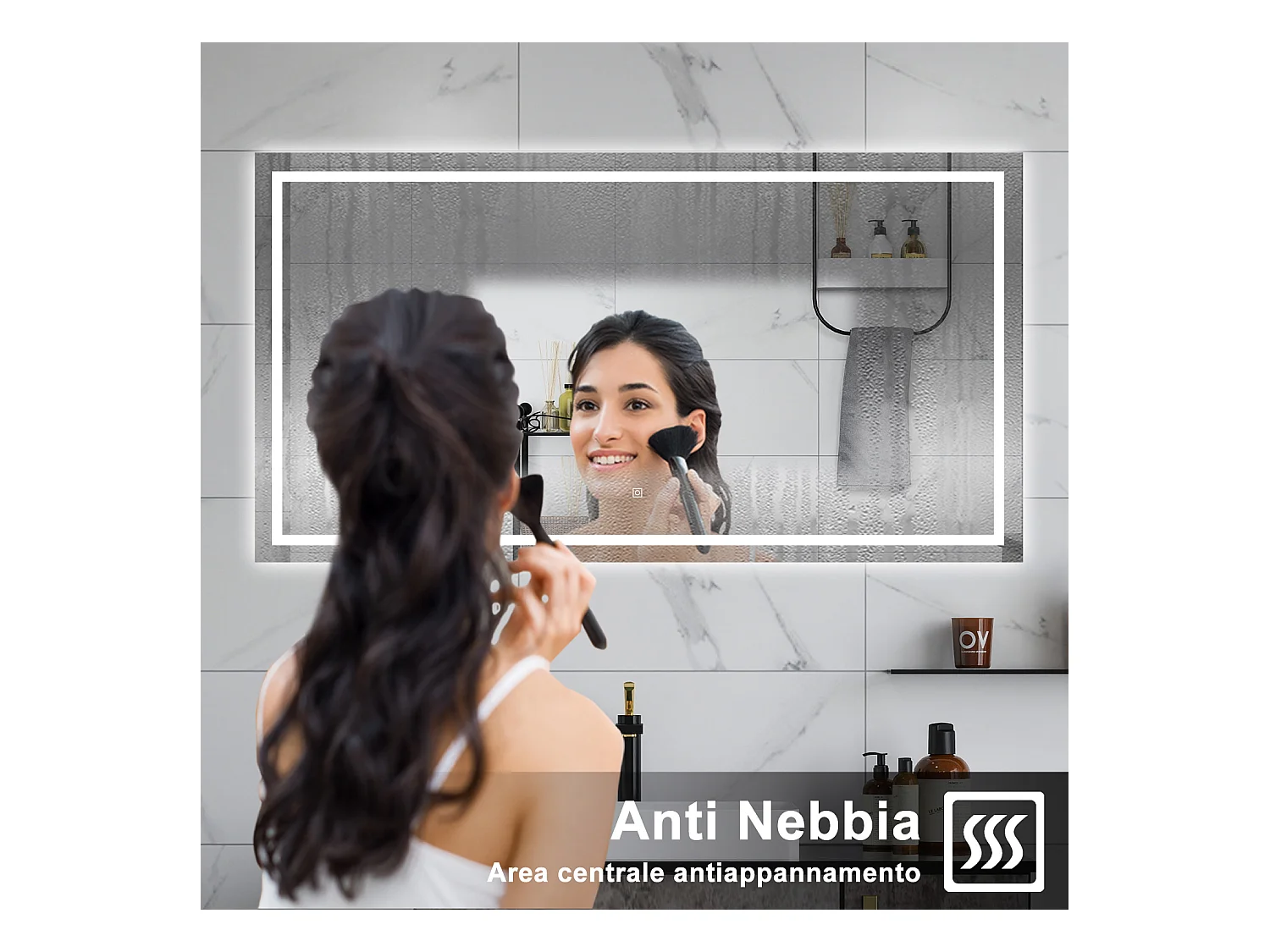 AICA Specchio da bagno  80 x 150 cm, dimmerabile, interruttore touch, Funzione Memoria, antiappannamento, 3 colori