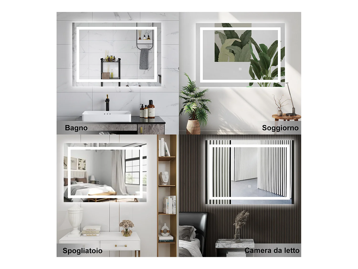 AICA Specchio da bagno  80 x 150 cm, dimmerabile, interruttore touch, Funzione Memoria, antiappannamento, 3 colori