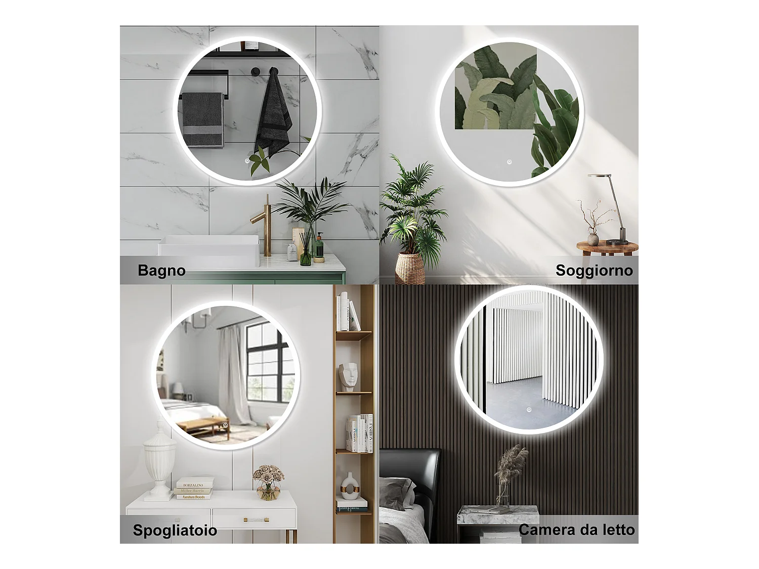 AICA Specchio da bagno 100 x 100 cm, antiappannamento, dimmerabile, interruttore touch, Funzione Memoria