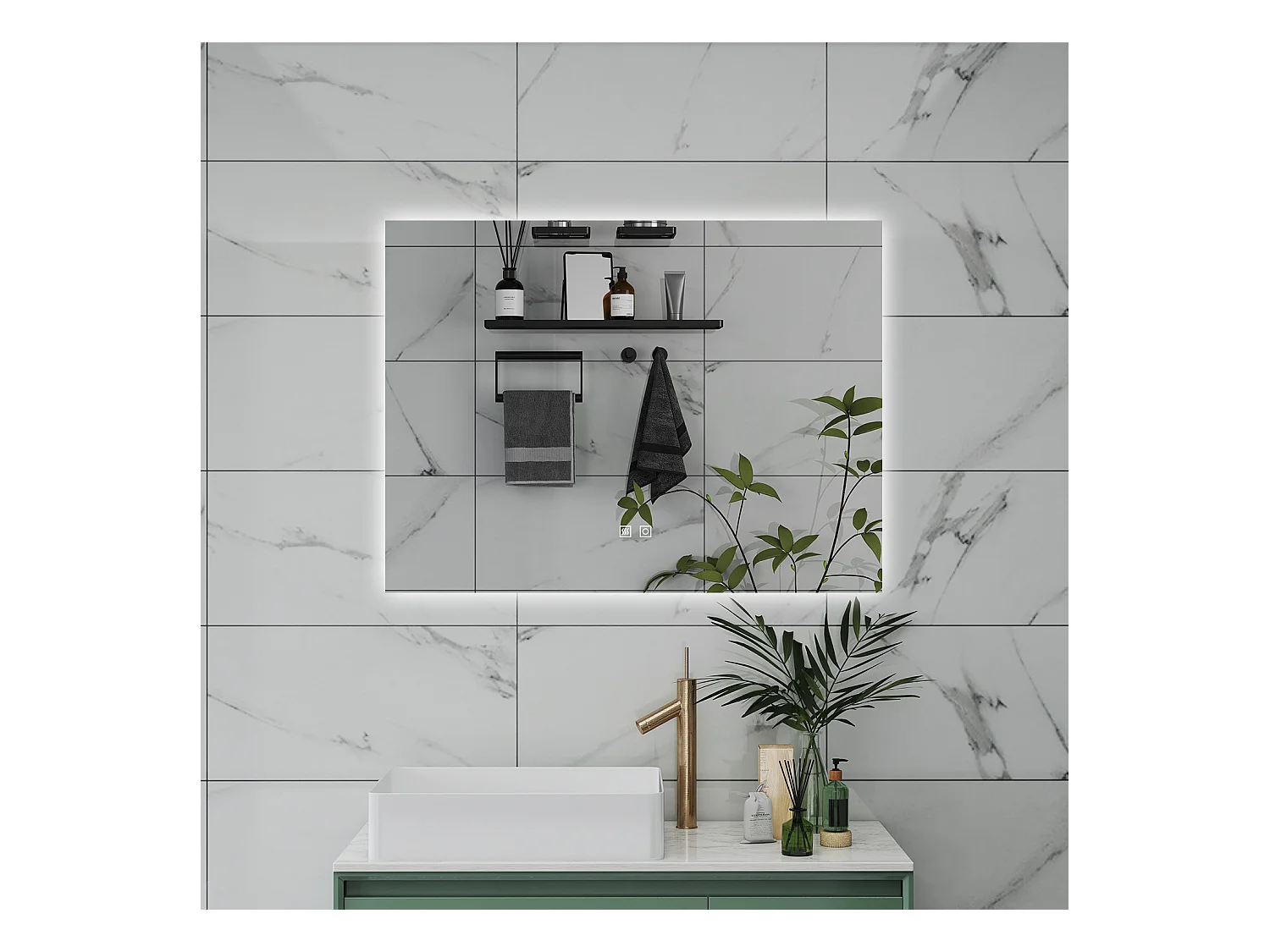 AICA Specchio da bagno 80 x 60 cm, dimmerabile, Funzione Memoria, antiappannamento, 3 colori