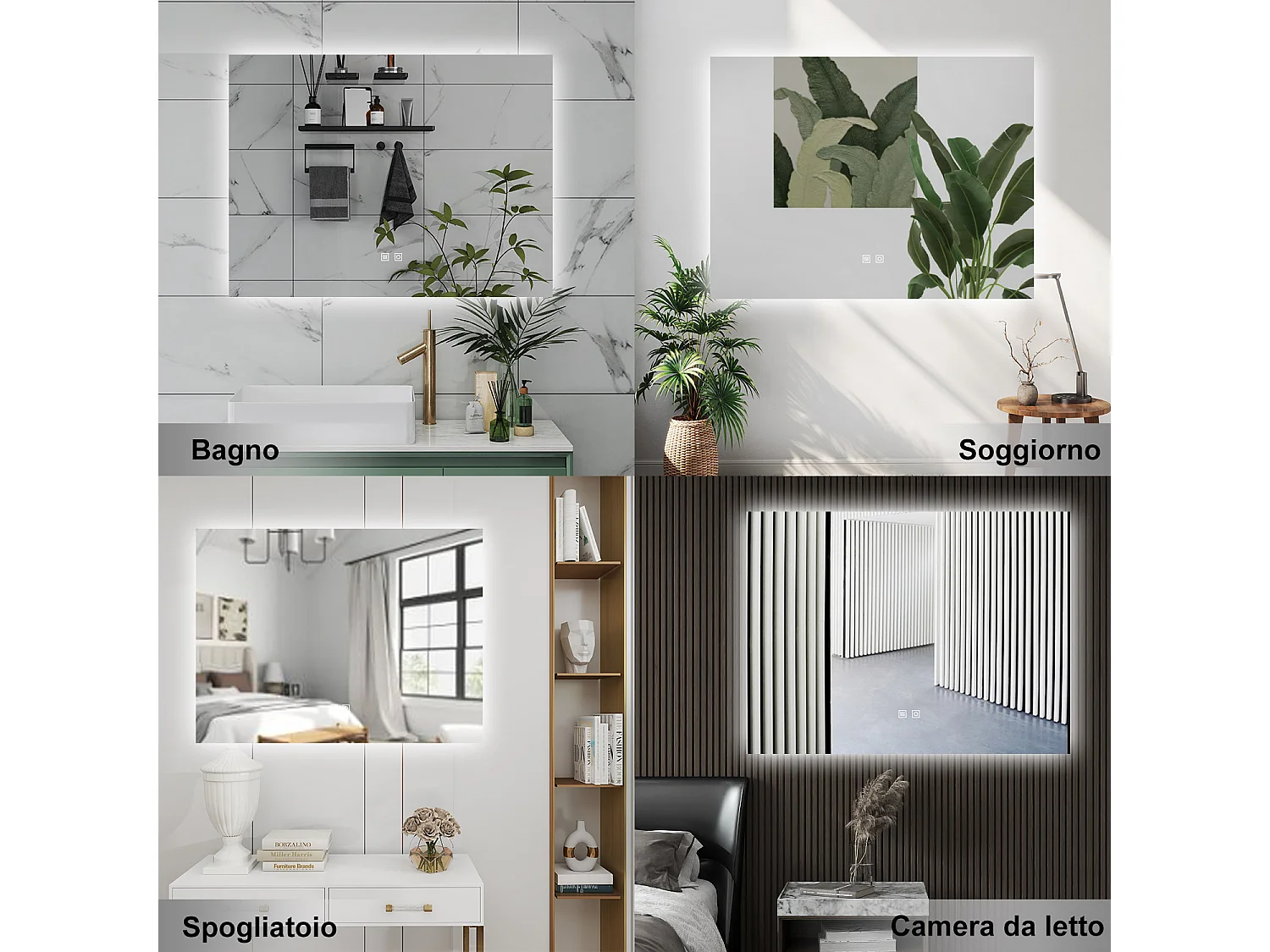 AICA Specchio da bagno 80 x 60 cm, dimmerabile, Funzione Memoria, antiappannamento, 3 colori