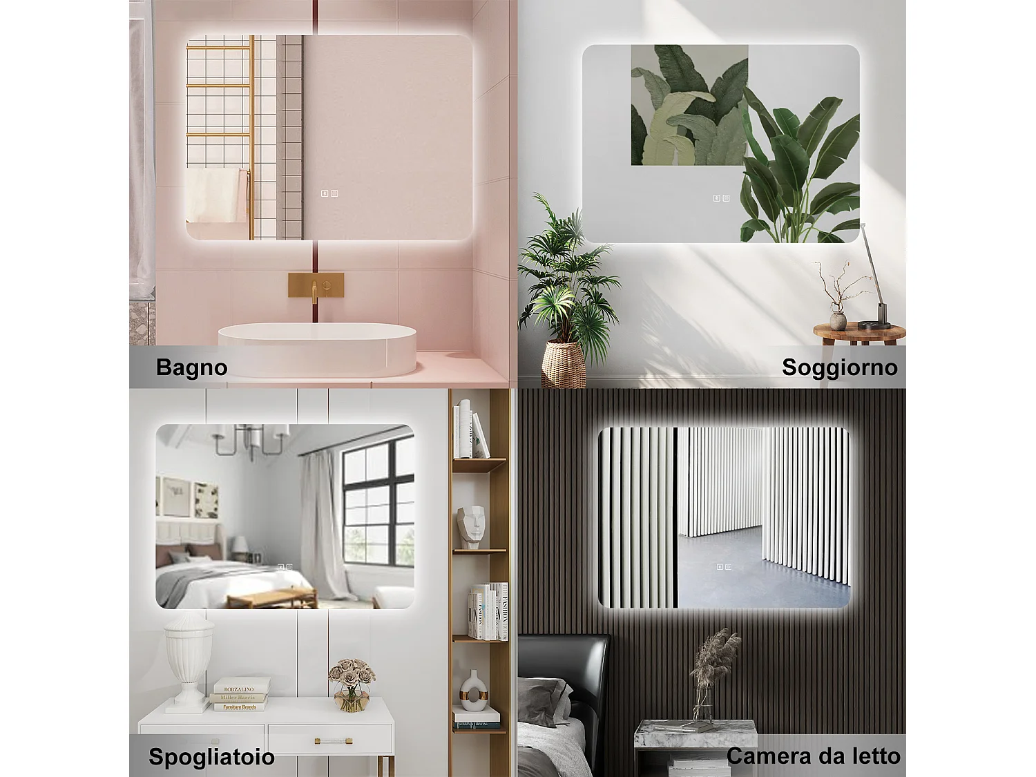 AICA Specchio da bagno  70 x 50 cm, dimmerabile, Blue tooth, Funzione Memoria, antiappannamento, 3 colori