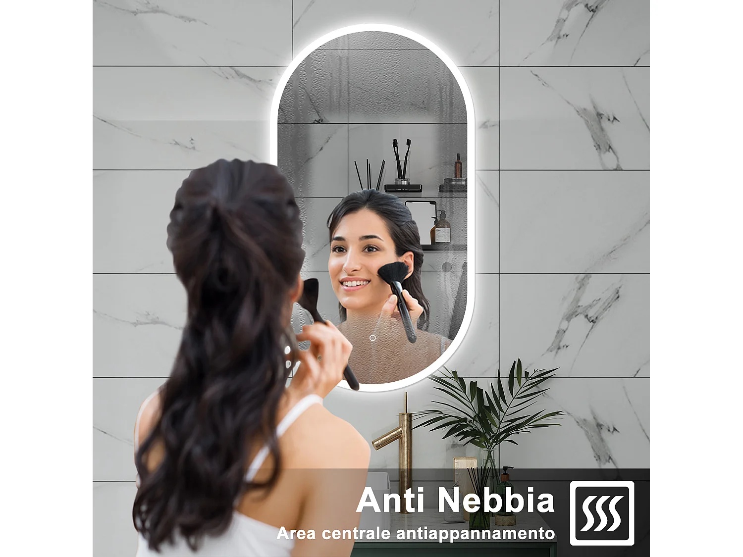 AICA Specchio da bagno 50 x 90 cm, dimmerabile，interruttore touch， Funzione Memoria, antiappannamento