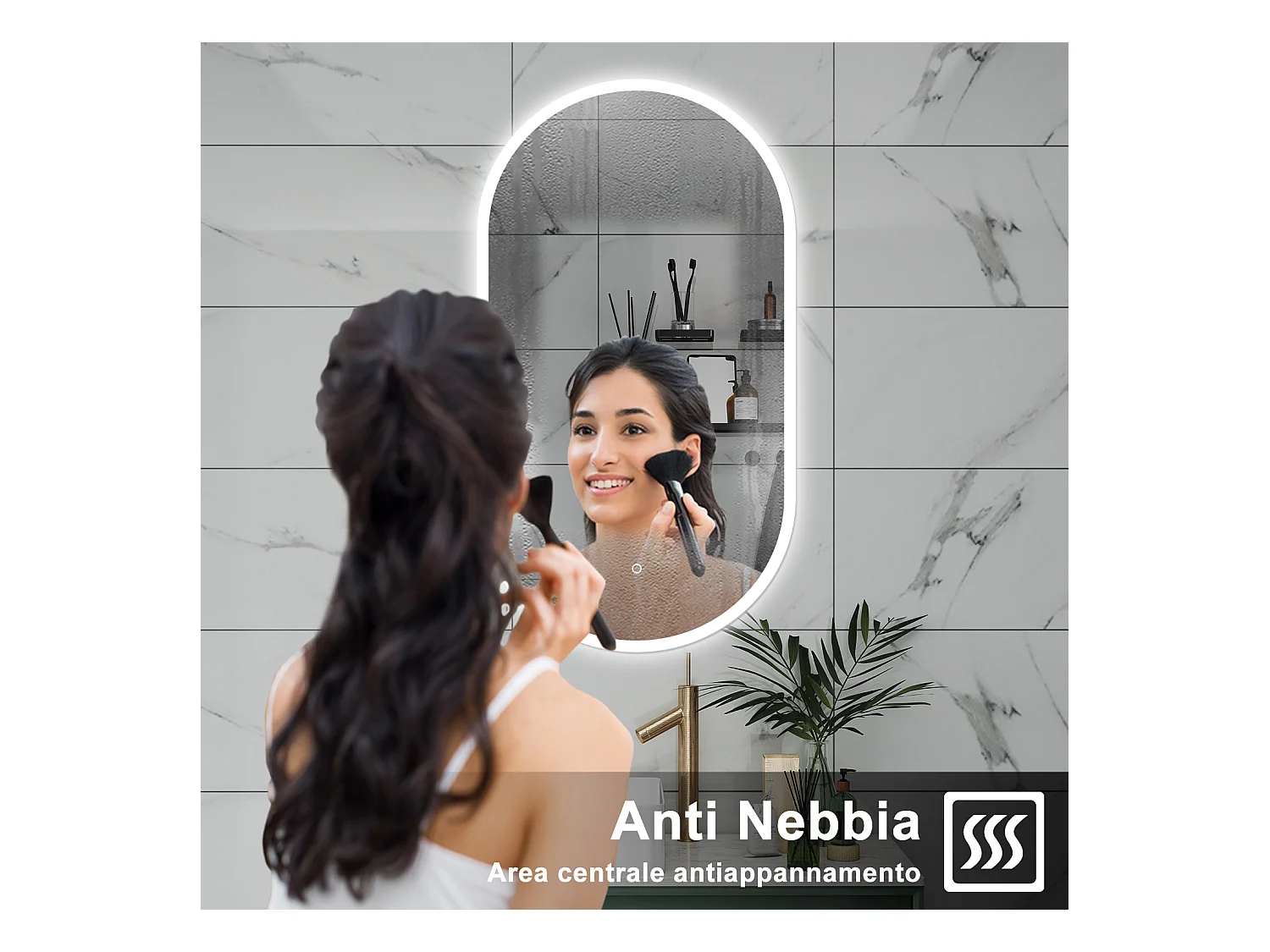 AICA Specchio da bagno 50 x 90 cm, dimmerabile，interruttore touch， Funzione Memoria, antiappannamento