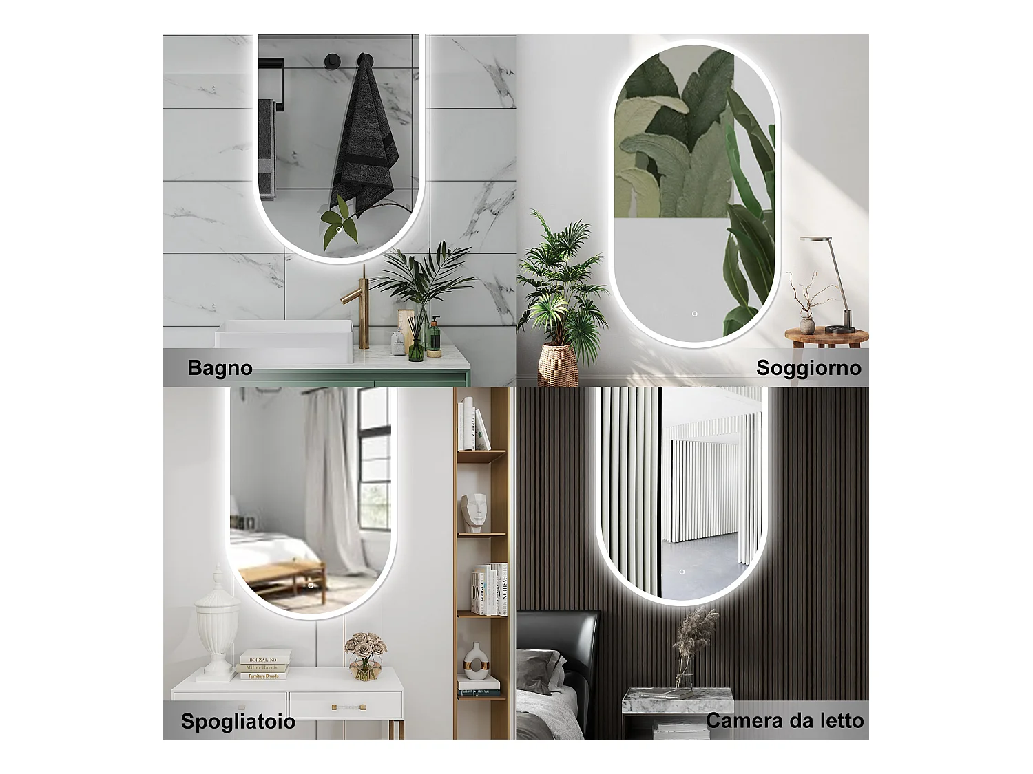 AICA Specchio da bagno 50 x 90 cm, dimmerabile，interruttore touch， Funzione Memoria, antiappannamento