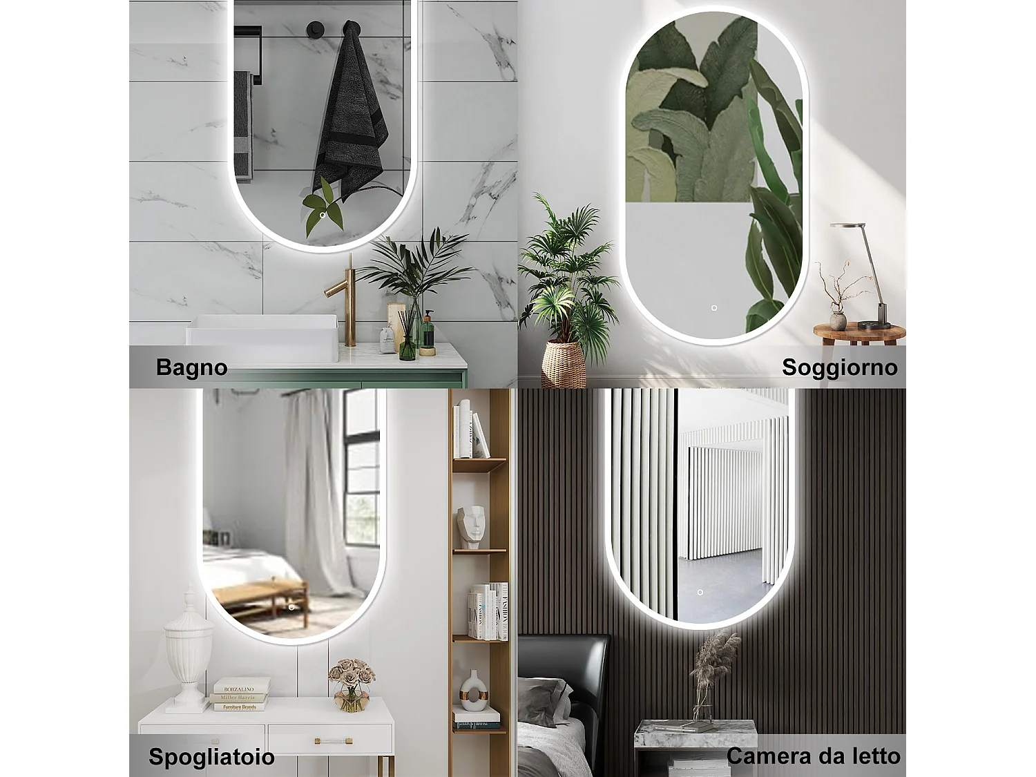 AICA Specchio da bagno 50 x 90 cm, dimmerabile，interruttore touch， Funzione Memoria, antiappannamento