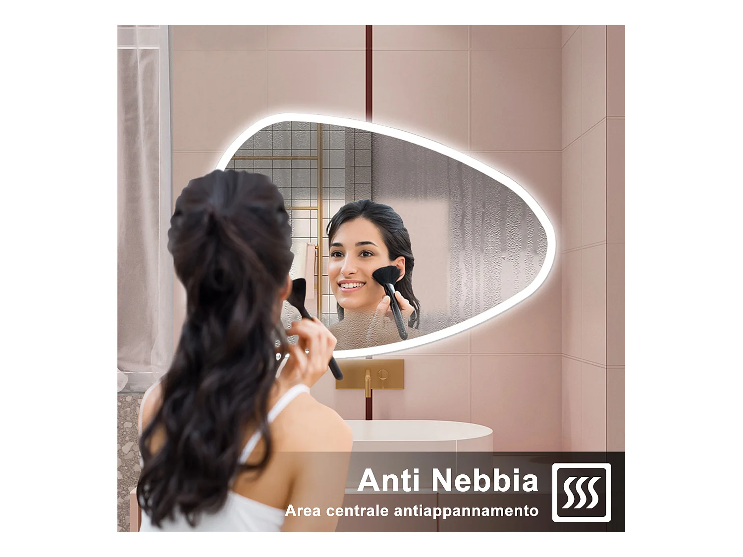 AICA Specchio da bagno 120 x 80 cm, dimmerabile, Funzione Memoria, antiappannamento, 3 colori