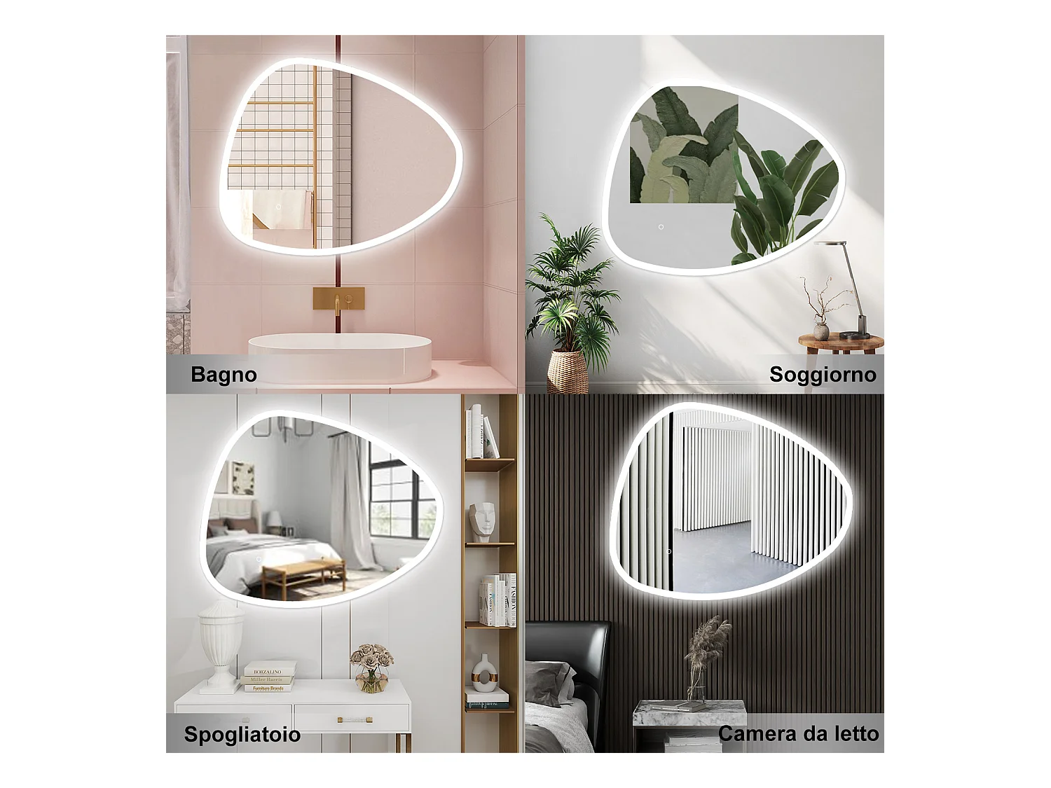 AICA Specchio da bagno 120 x 80 cm, dimmerabile, Funzione Memoria, antiappannamento, 3 colori