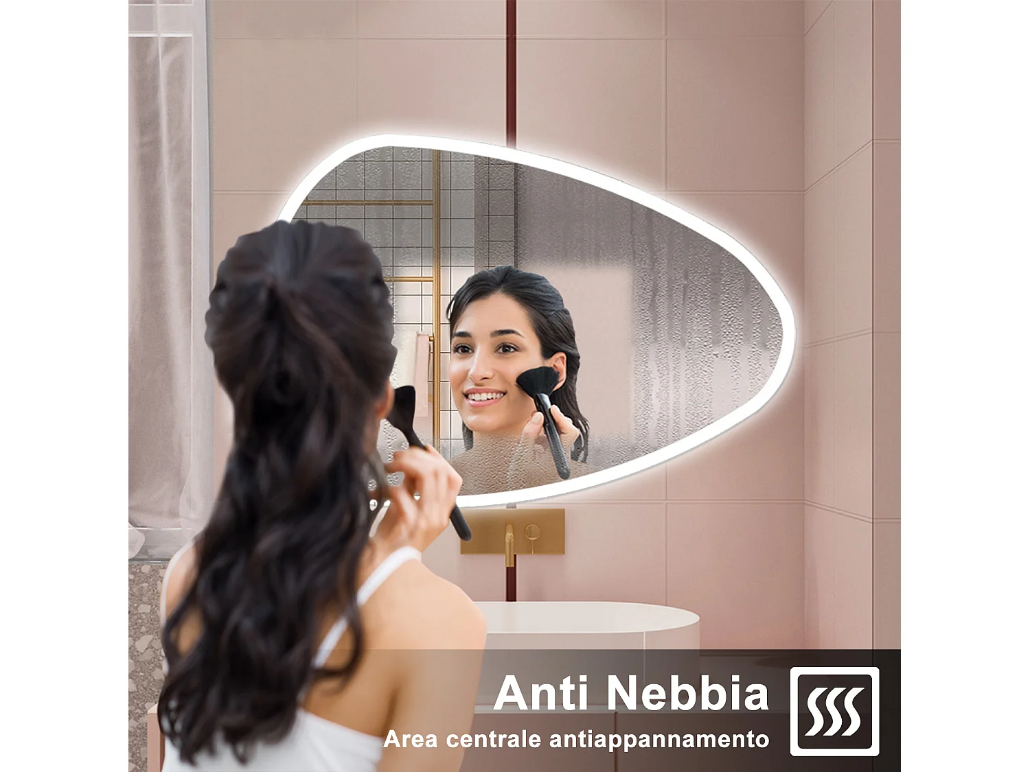 AICA Specchio da bagno 120 x 80 cm, dimmerabile, Funzione Memoria, antiappannamento, 3 colori