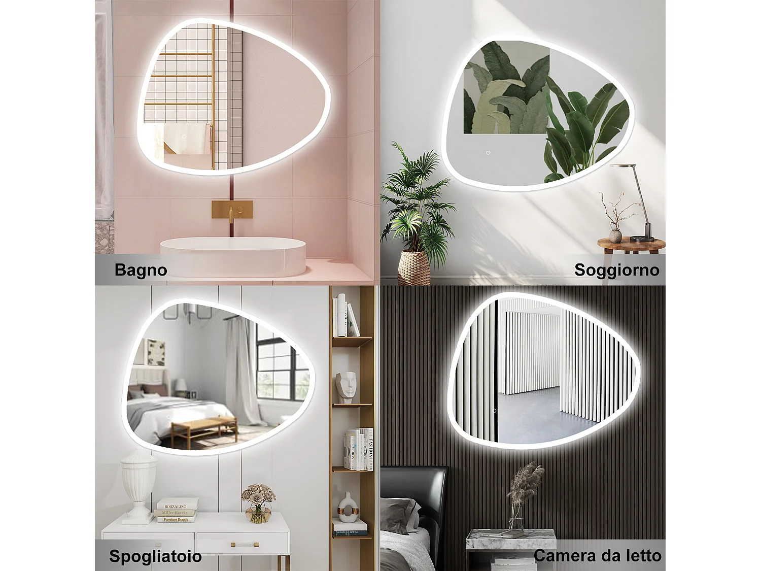 AICA Specchio da bagno 120 x 80 cm, dimmerabile, Funzione Memoria, antiappannamento, 3 colori