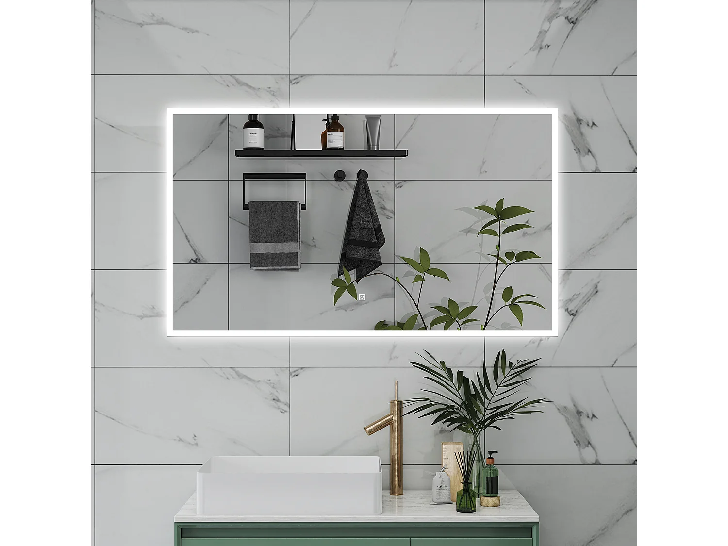 AICA Specchio da bagno  100 x 60 cm, dimmerabile, Funzione Memoria, antiappannamento, 3 colori