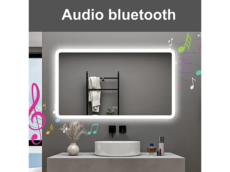 AICA Specchio da bagno  70 x 120 cm, dimmerabile, Blue tooth, Funzione Memoria, antiappannamento, 3 colori