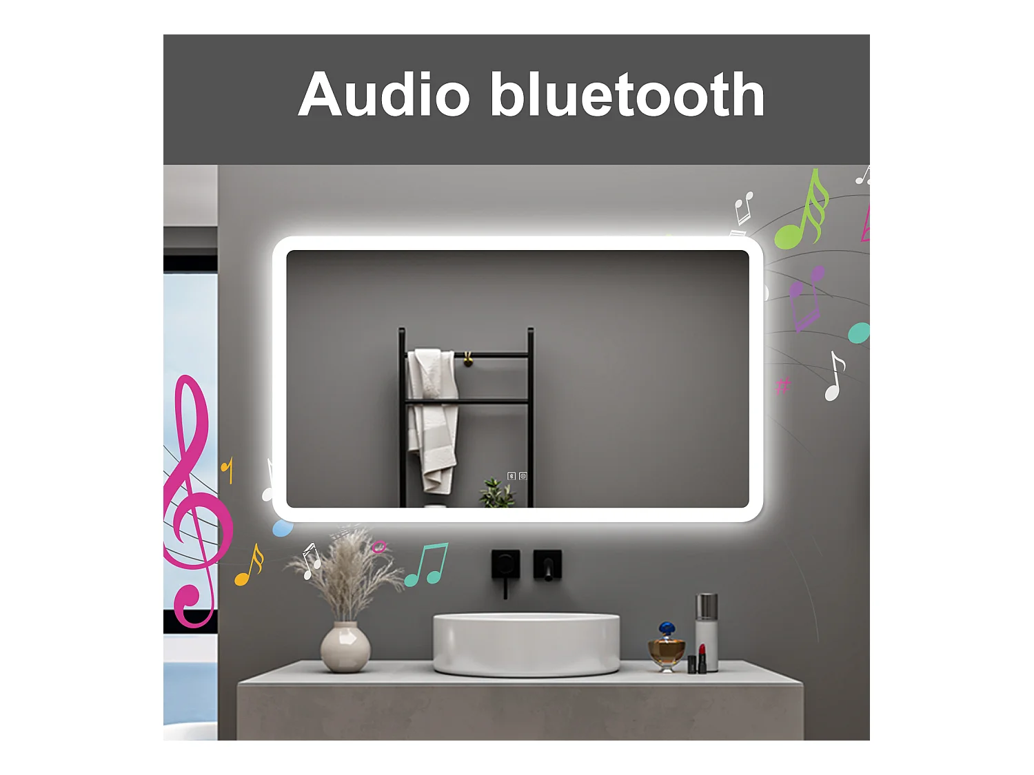 AICA Specchio da bagno  70 x 120 cm, dimmerabile, Blue tooth, Funzione Memoria, antiappannamento, 3 colori