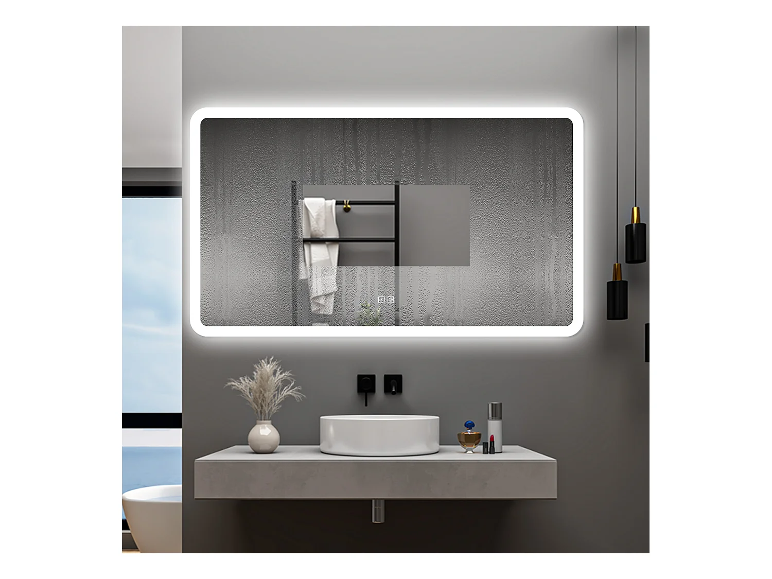 AICA Specchio da bagno  70 x 120 cm, dimmerabile, Blue tooth, Funzione Memoria, antiappannamento, 3 colori