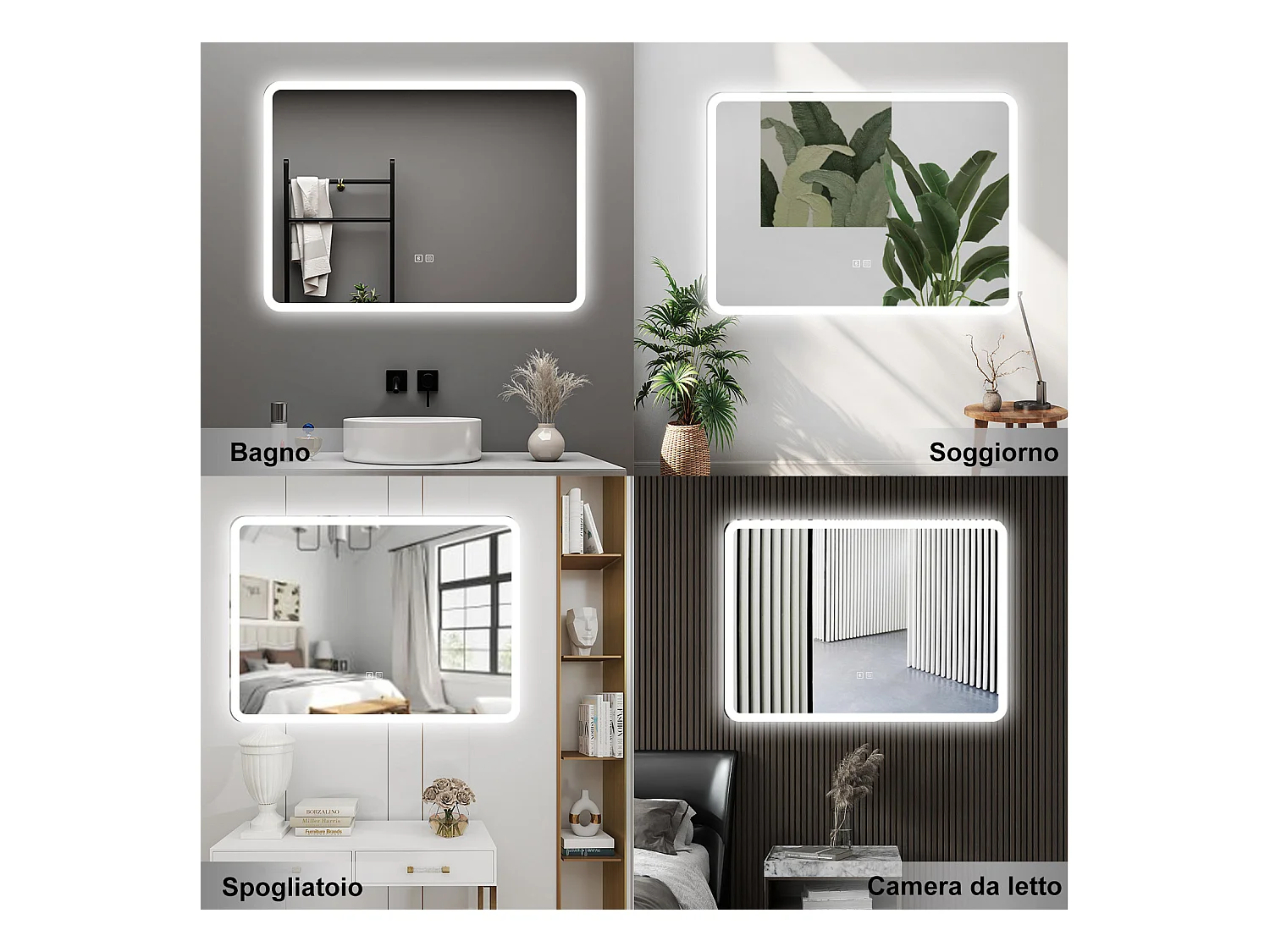 AICA Specchio da bagno  70 x 120 cm, dimmerabile, Blue tooth, Funzione Memoria, antiappannamento, 3 colori