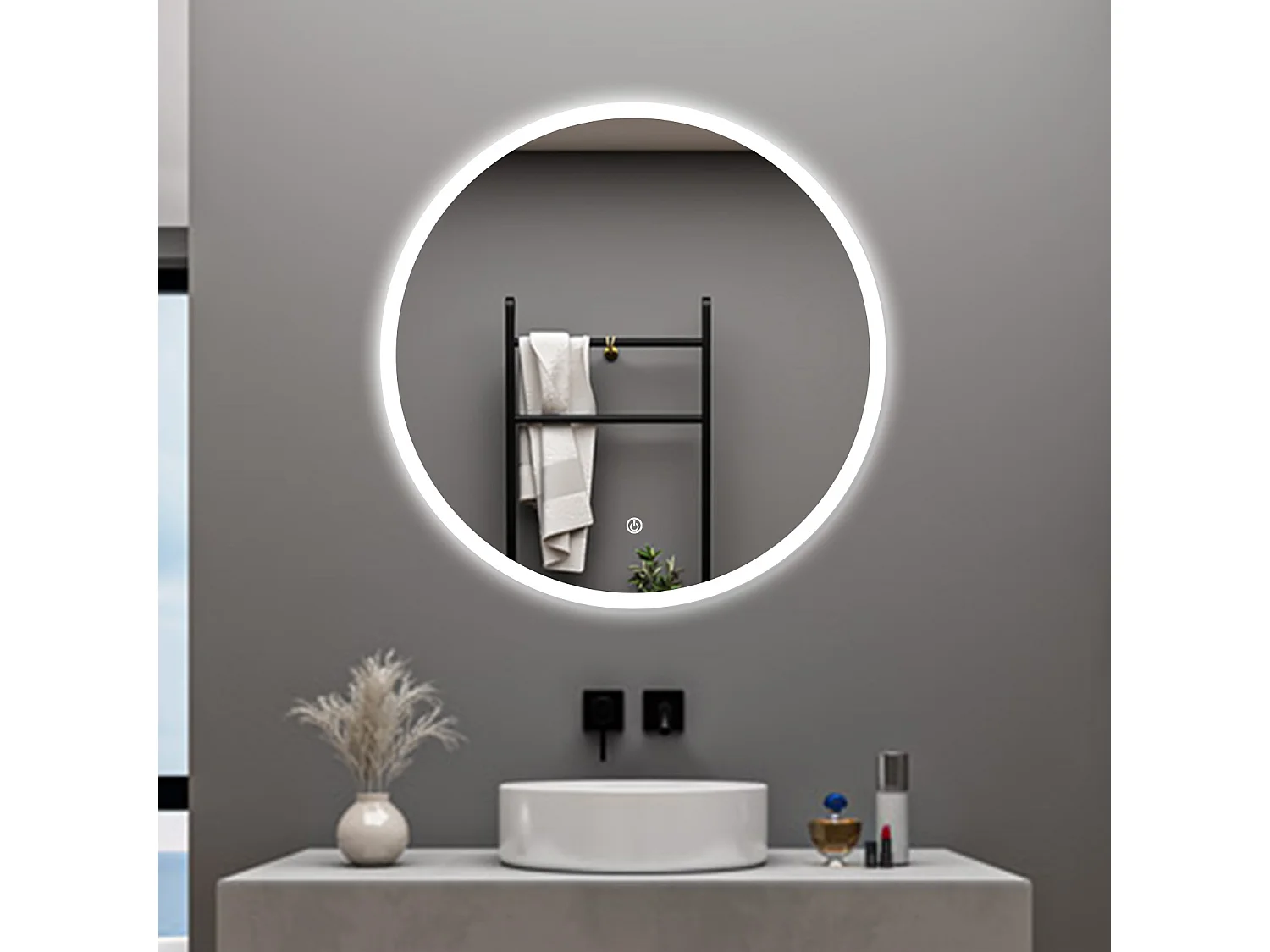 AICA Specchio da bagno 100 x 100 cm, antiappannamento, dimmerabile, interruttore touch, Funzione Memoria