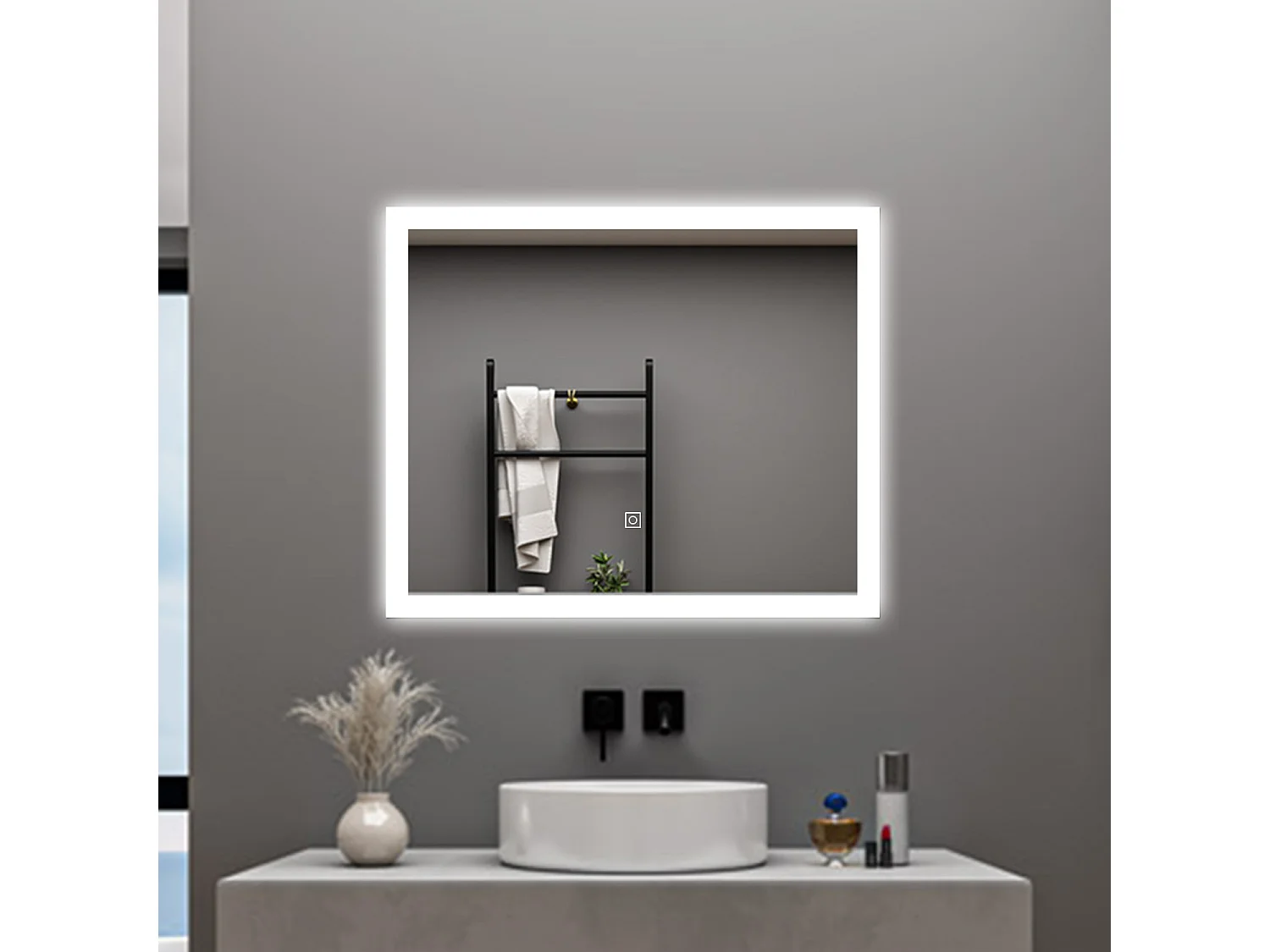 AICA Specchio da bagno  90 x 70 cm, dimmerabile, Funzione Memoria, antiappannamento, 3 colori