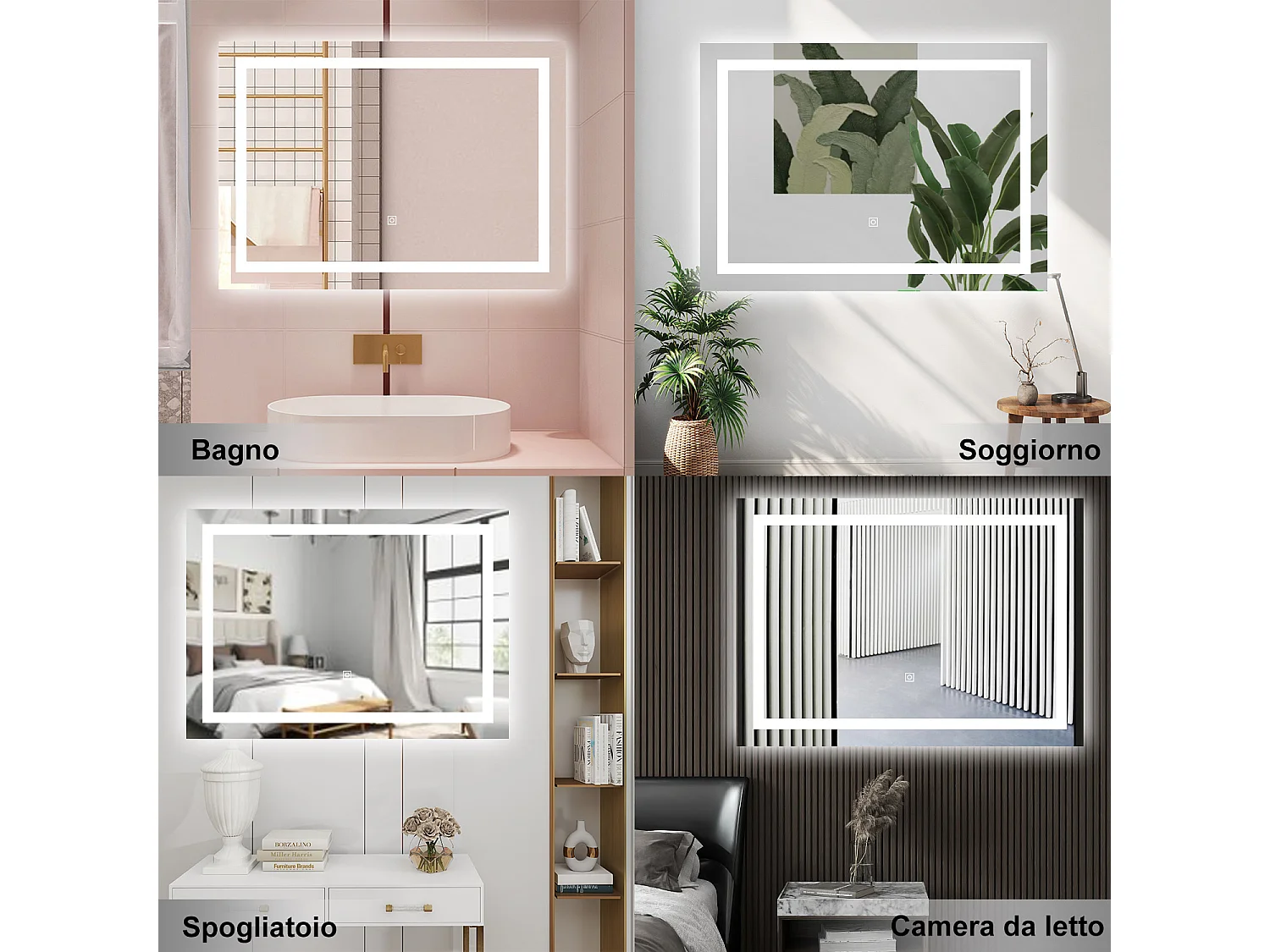 AICA Specchio da bagno  80 x 120 cm, dimmerabile, interruttore touch, Funzione Memoria, antiappannamento, 3 colori