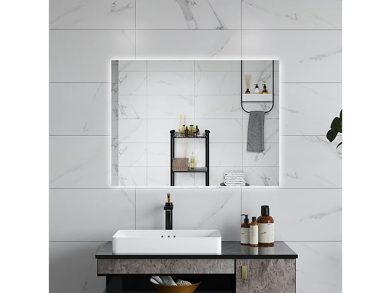 AICA Specchio da bagno  100 x 60 cm, dimmerabile, Funzione Memoria, antiappannamento, 3 colori