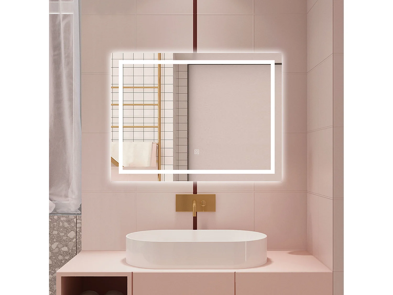 AICA Specchio da bagno  80 x 60 cm, dimmerabile, interruttore touch, Funzione Memoria, antiappannamento