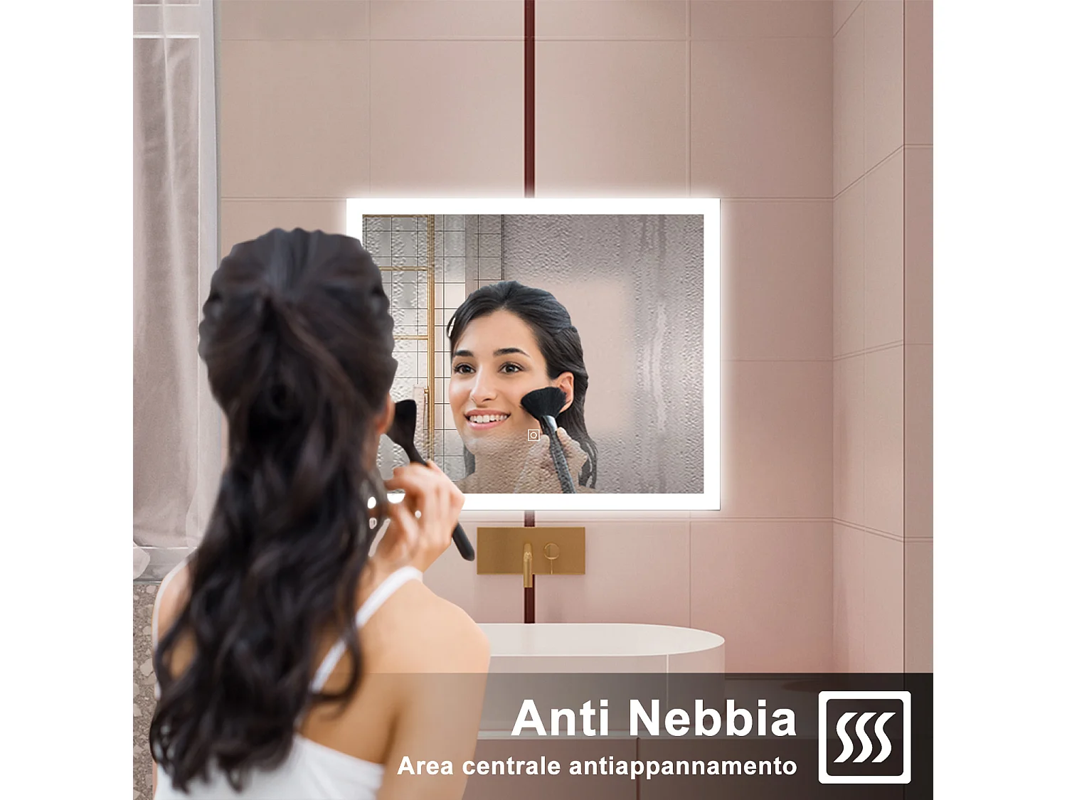 AICA Specchio da bagno  60 x 50 cm, dimmerabile, Funzione Memoria, antiappannamento, 3 colori