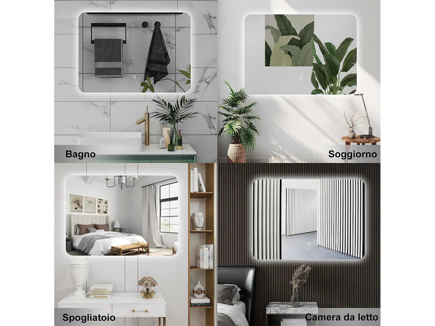 AICA Specchio da bagno 50 x 70 cm, dimmerabile, interruttore touch, Funzione Memoria