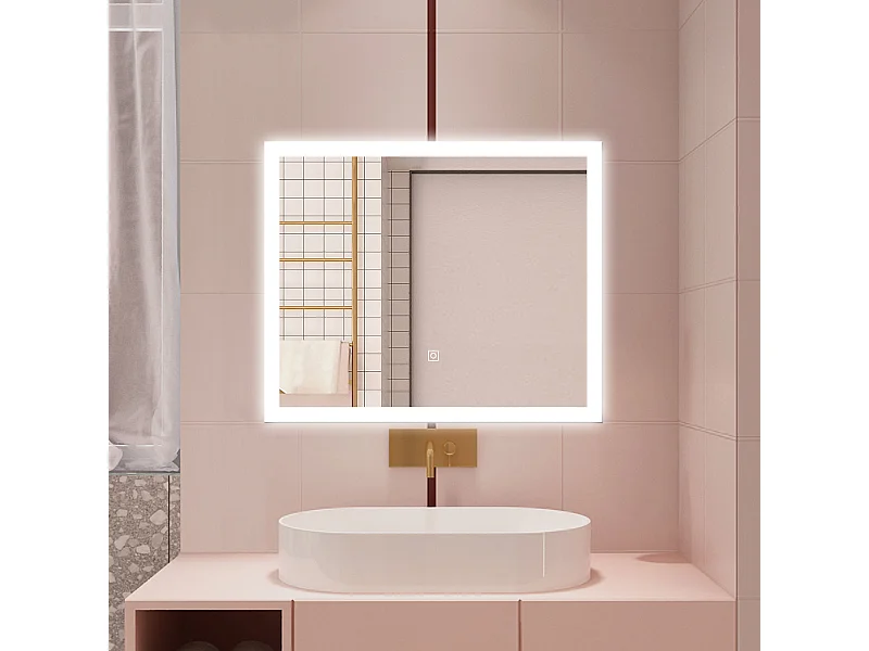 AICA Specchio da bagno  90 x 70 cm, dimmerabile, Funzione Memoria, antiappannamento, 3 colori