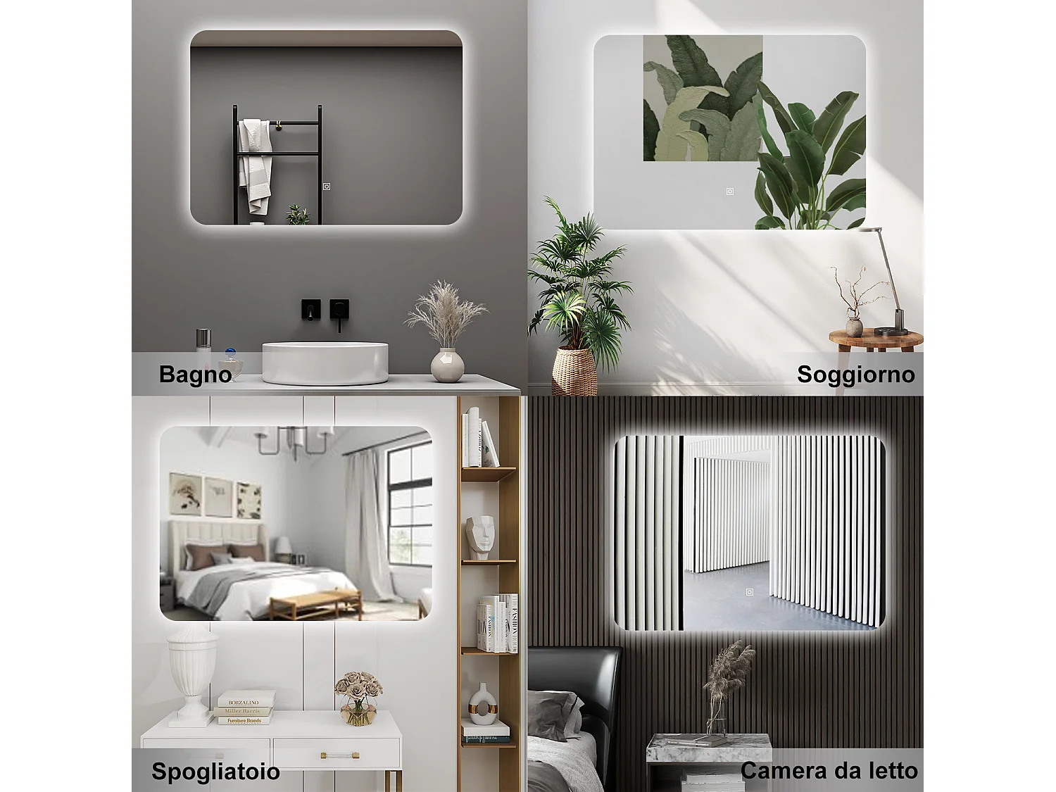 AICA Specchio da bagno 80 x 60 cm, dimmerabile, interruttore touch, Funzione Memoria