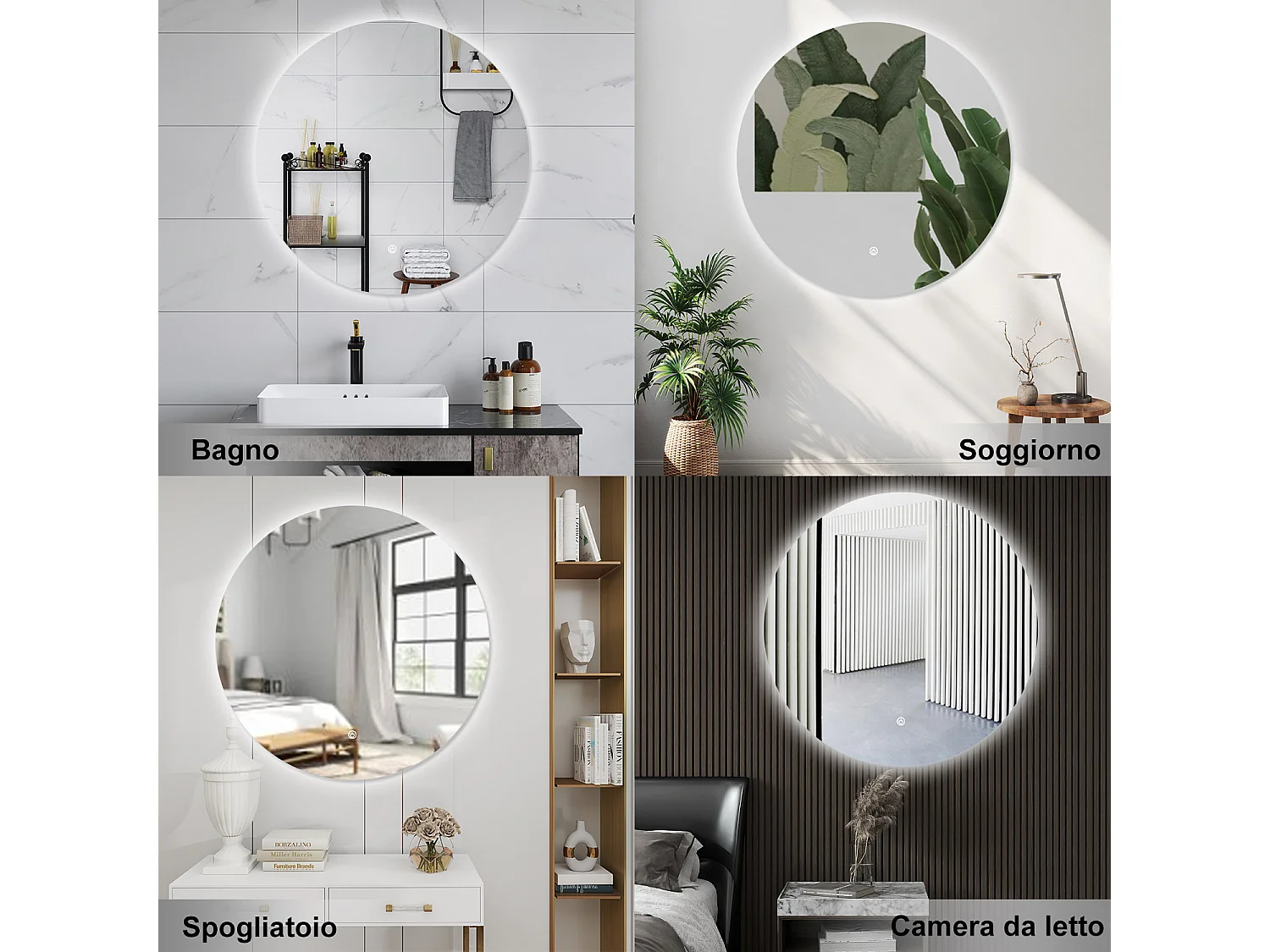 AICA Specchio da bagno 70 x 70 cm, antiappannamento, dimmerabile, interruttore touch, Funzione Memoria