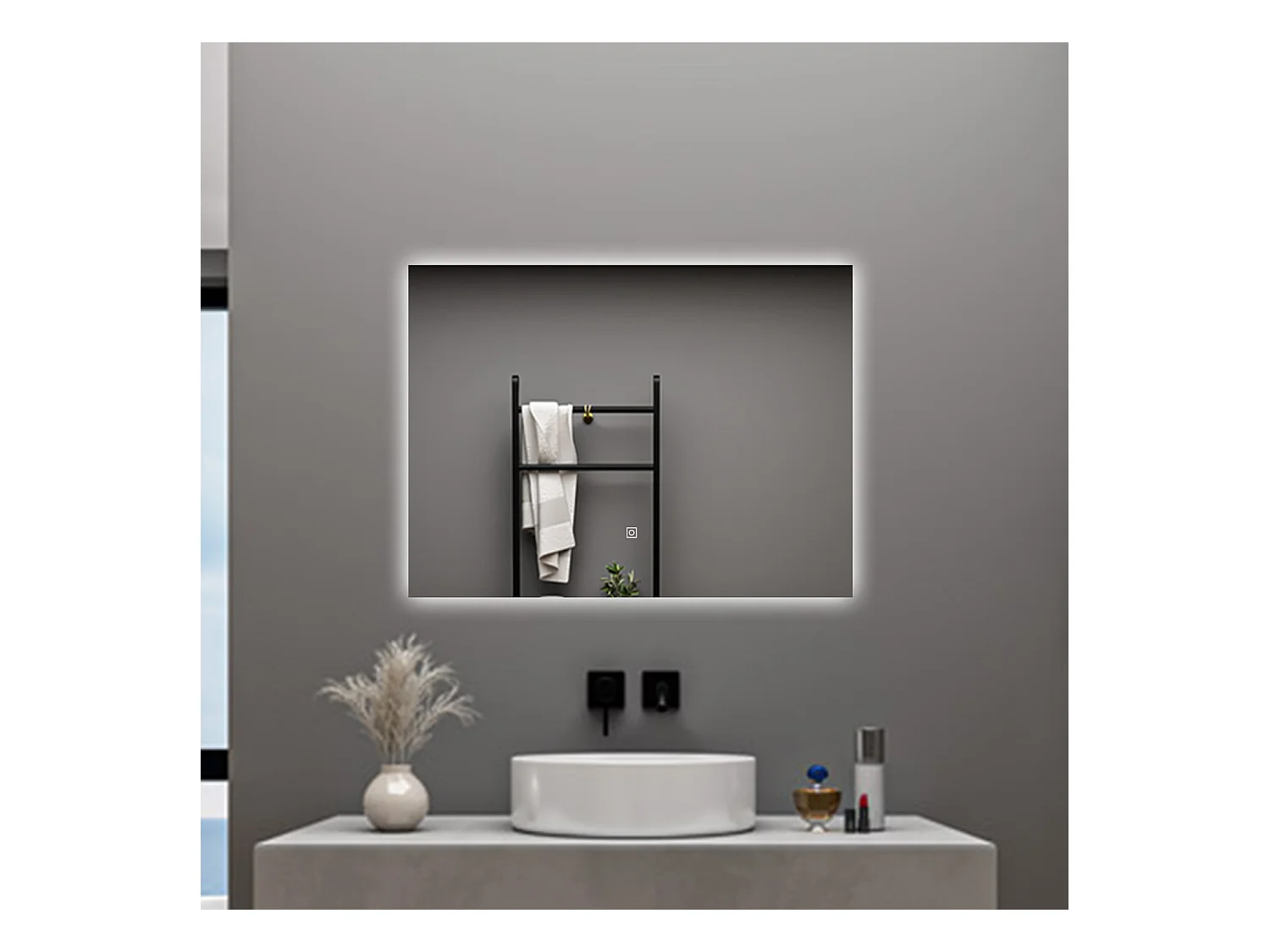 AICA Specchio da bagno 90 x 70 cm, antiappannamento, dimmerabile, interruttore touch, Funzione Memoria