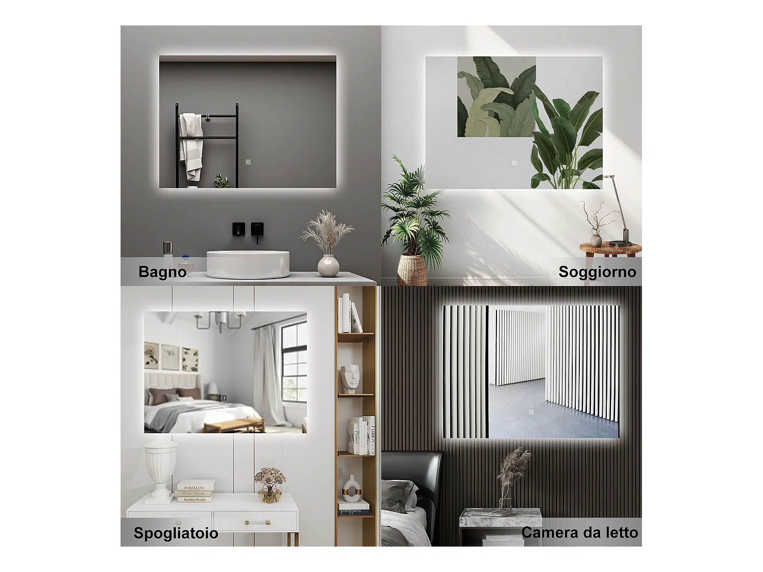 AICA Specchio da bagno 90 x 70 cm, antiappannamento, dimmerabile, interruttore touch, Funzione Memoria