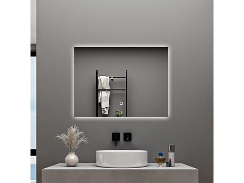 AICA Specchio da bagno 90 x 70 cm, antiappannamento, dimmerabile, interruttore touch, Funzione Memoria
