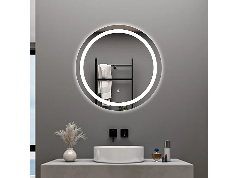 AICA Specchio da bagno 60 x 60 cm, antiappannamento, dimmerabile, interruttore touch, Funzione Memoria