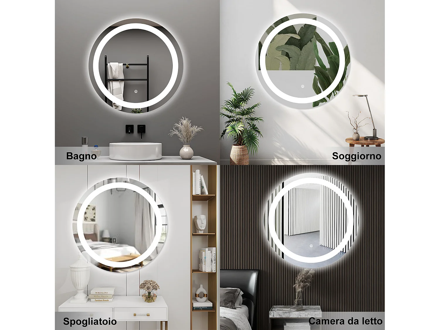 AICA Specchio da bagno 60 x 60 cm, antiappannamento, dimmerabile, interruttore touch, Funzione Memoria