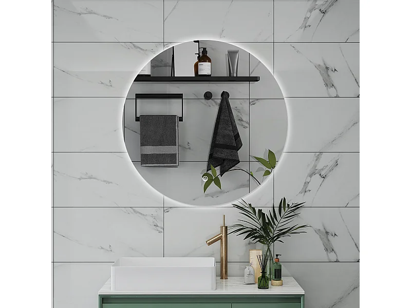 AICA Specchio da bagno 70 x 70 cm, antiappannamento, dimmerabile, interruttore touch, Funzione Memoria