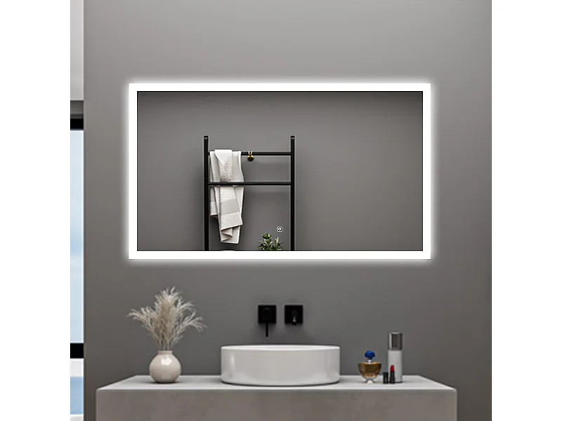 AICA Specchio da bagno  100 x 60 cm, dimmerabile, Funzione Memoria, antiappannamento, 3 colori