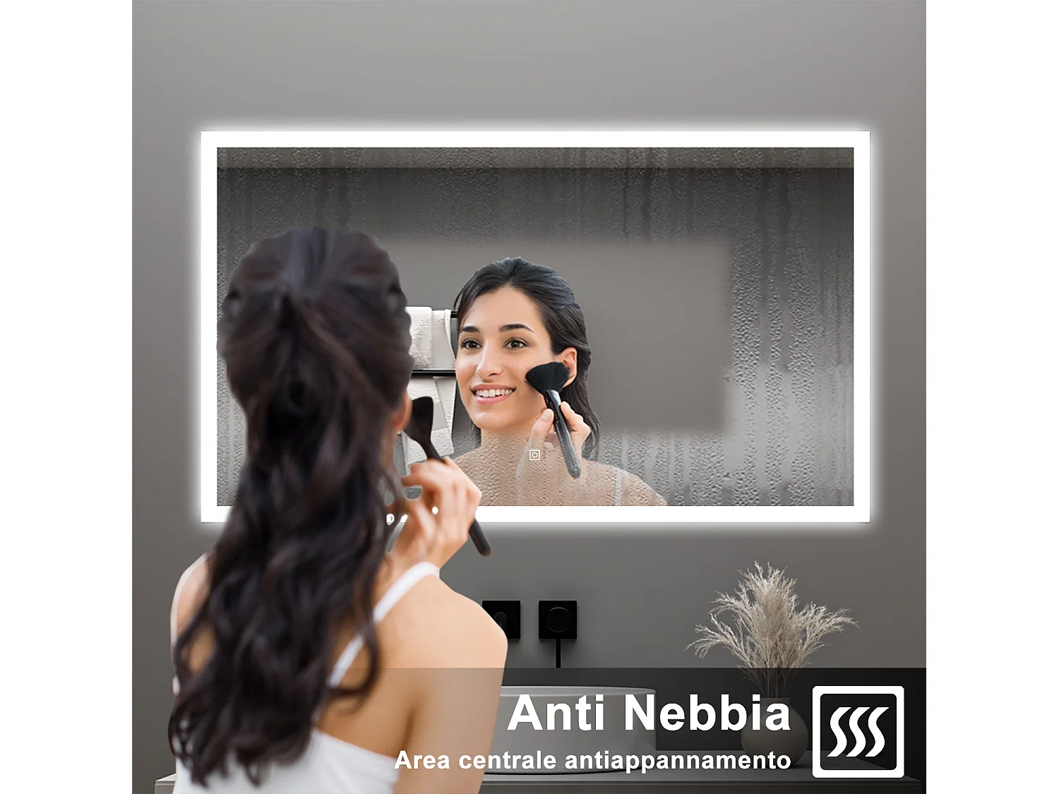 AICA Specchio da bagno  100 x 60 cm, dimmerabile, Funzione Memoria, antiappannamento, 3 colori