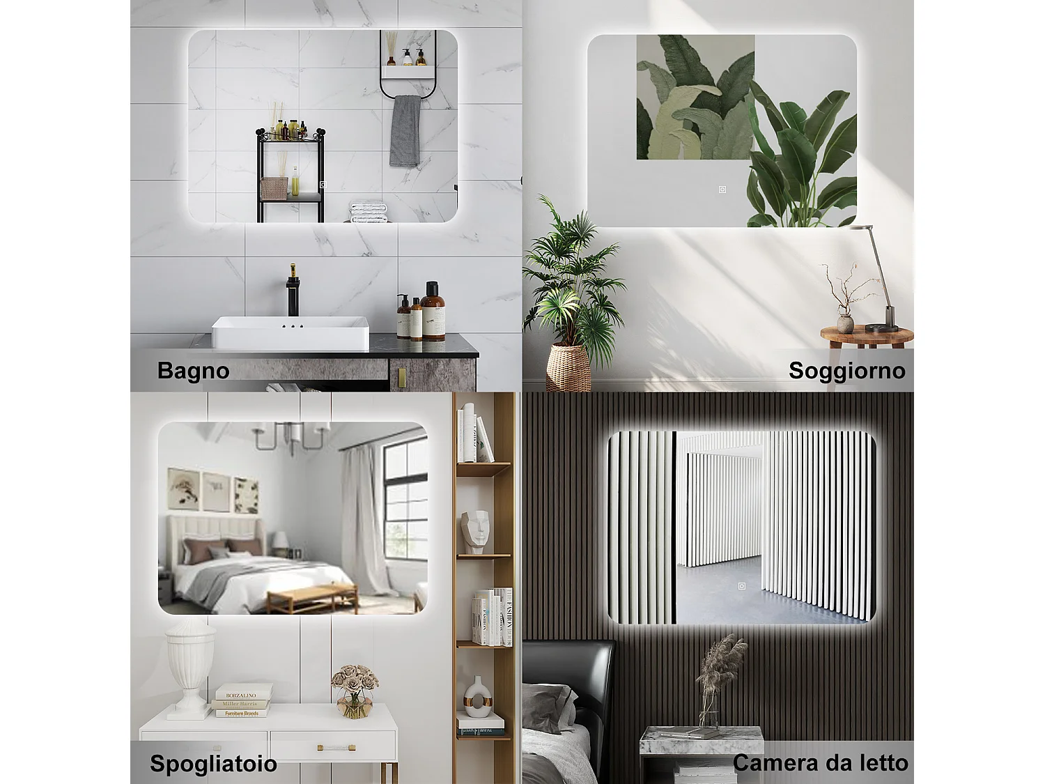 AICA Specchio da bagno 80 x 60 cm, dimmerabile, interruttore touch, Funzione Memoria