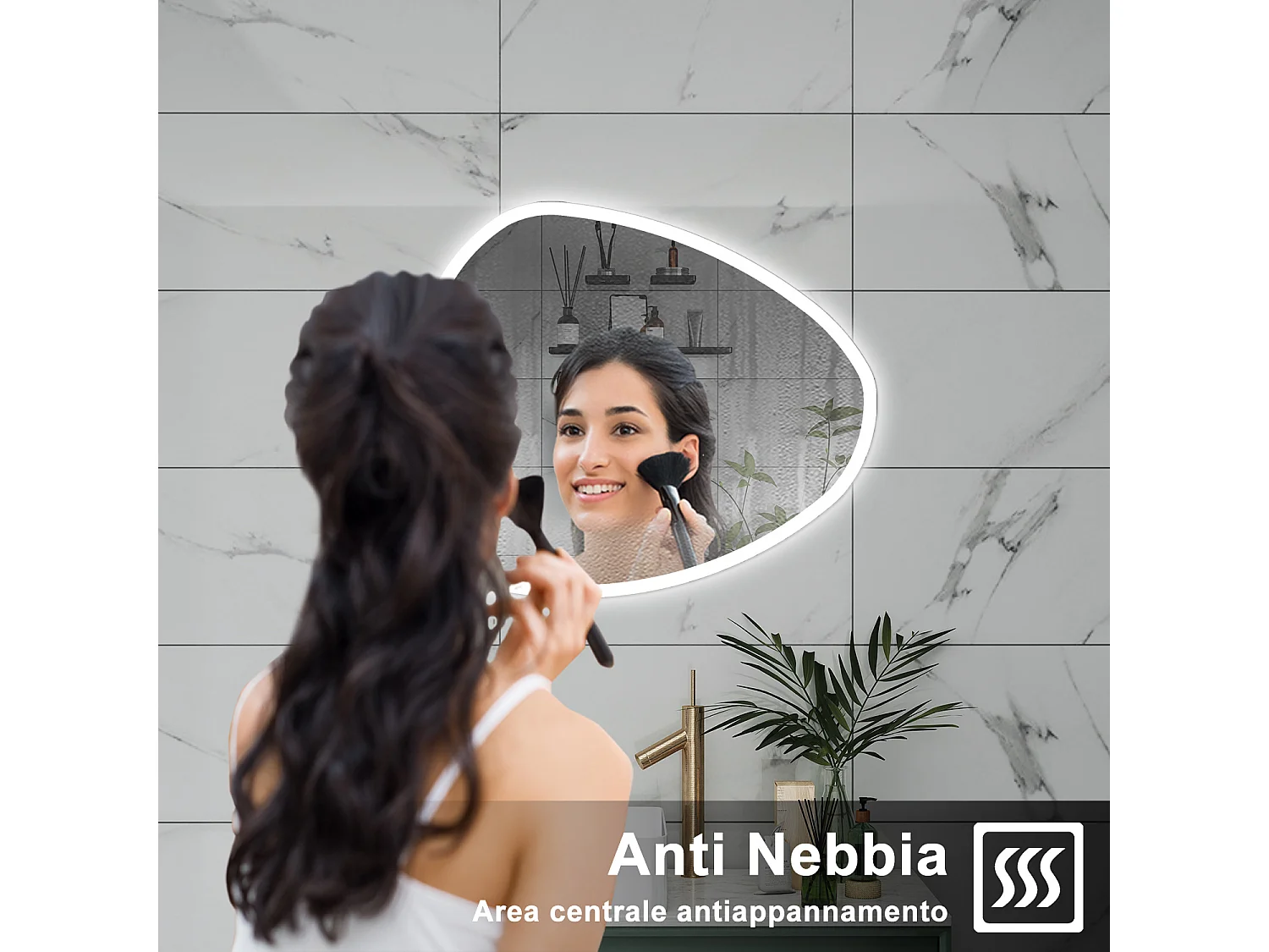 AICA Specchio da bagno 100 x 80 cm, dimmerabile, Funzione Memoria, antiappannamento, 3 colori