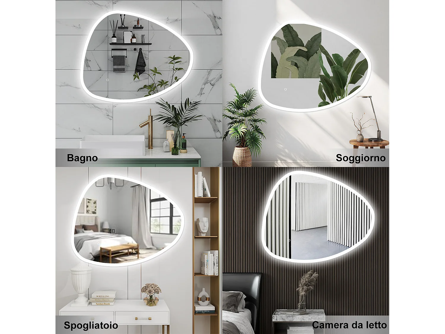 AICA Specchio da bagno 100 x 80 cm, dimmerabile, Funzione Memoria, antiappannamento, 3 colori