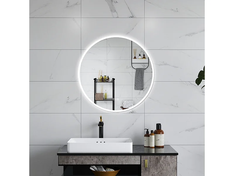 AICA Specchio da bagno 70 x 70 cm, blue tooth, 3 colori, antiappannamento, dimmerabile, interruttore touch, Funzione Memoria