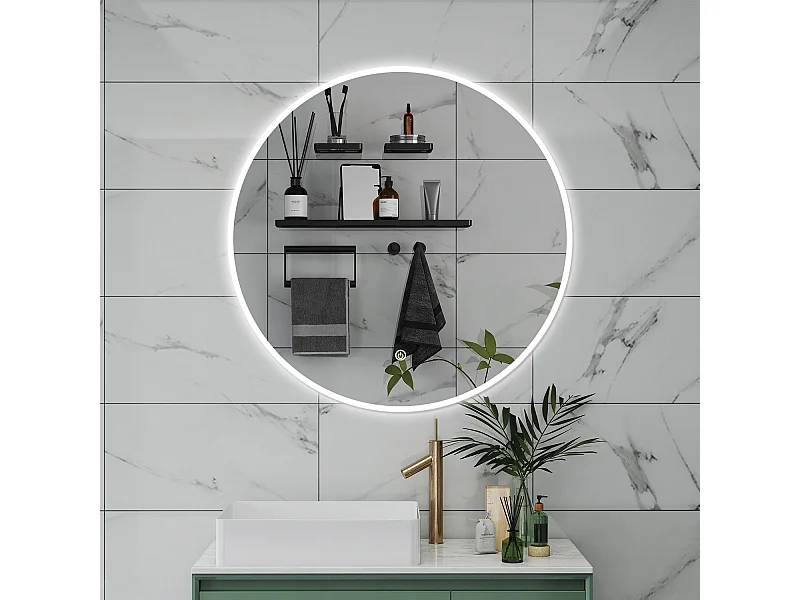 AICA Specchio da bagno 80 x 80 cm, antiappannamento, dimmerabile, interruttore touch, Funzione Memoria