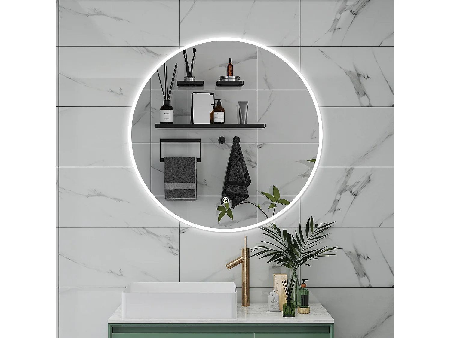 AICA Specchio da bagno 80 x 80 cm, antiappannamento, dimmerabile, interruttore touch, Funzione Memoria