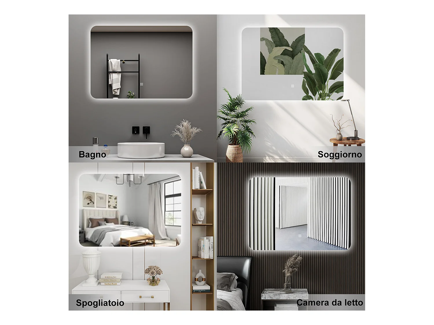 AICA Specchio da bagno 100 x 60 cm, dimmerabile, interruttore touch, Funzione Memoria