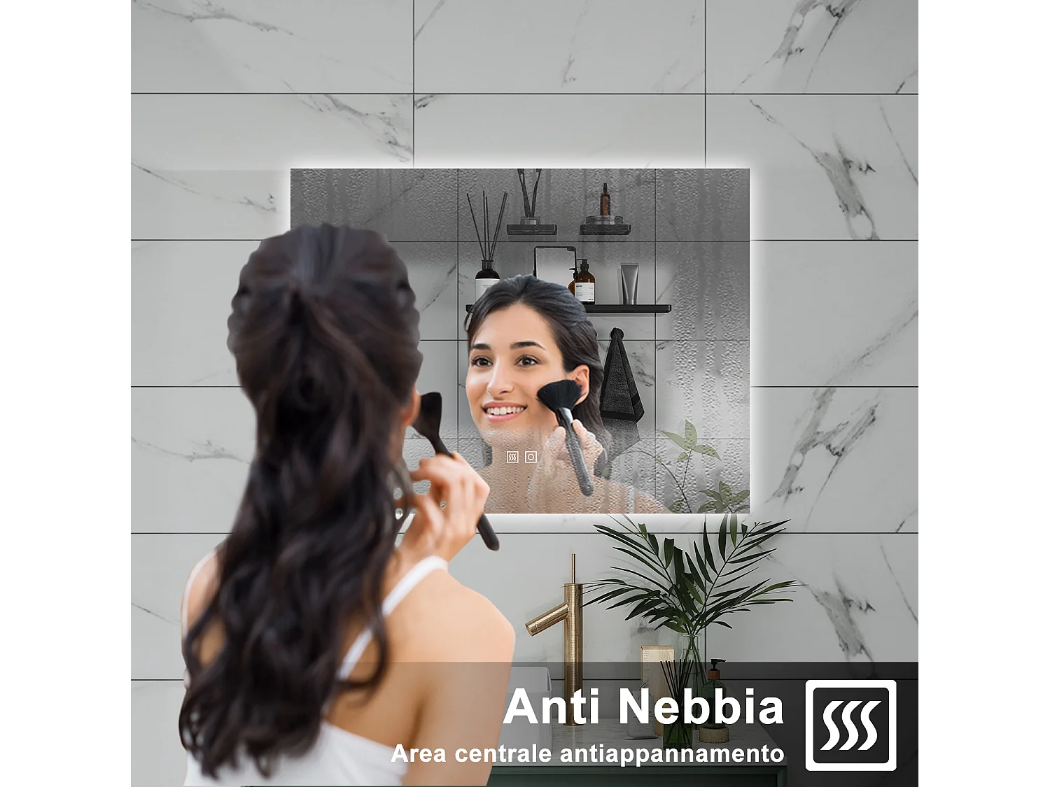 AICA Specchio da bagno  100 x 60 cm, dimmerabile, Funzione Memoria, antiappannamento, 3 colori