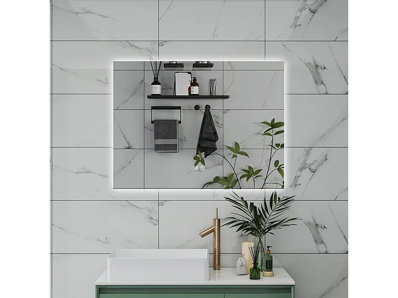 AICA Specchio da bagno  100 x 60 cm, dimmerabile, Funzione Memoria, antiappannamento, 3 colori