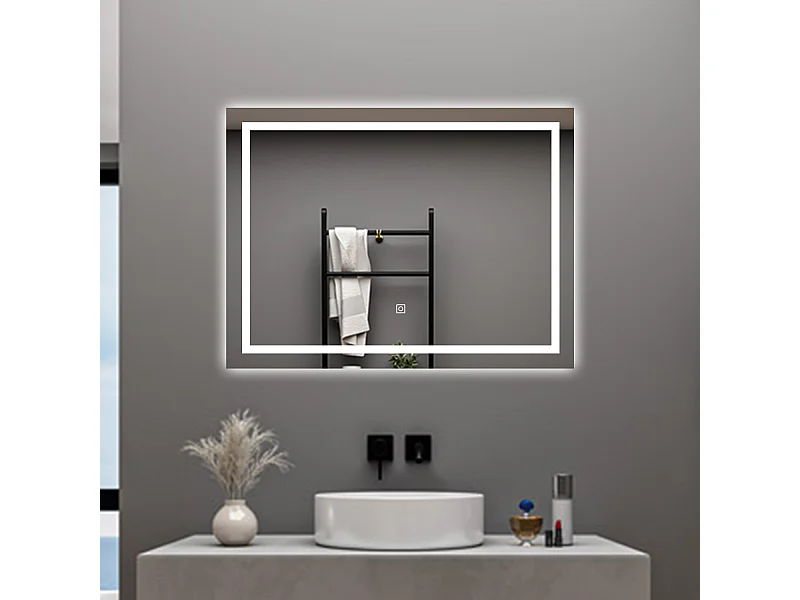 AICA Specchio da bagno  80 x 60 cm, dimmerabile, interruttore touch, Funzione Memoria, antiappannamento